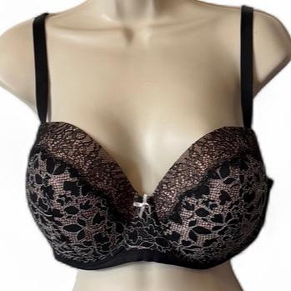 Victoria's Secret Dream Angels Black Floral Lace Overlay Bra, Women's Size 38DDD